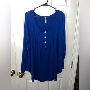 Zenana Outfitters Royal Blue Long Sleeve Henley Tunic